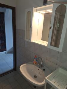 a bathroom with a sink and a mirror at Gergócs Vendégház in Őriszentpéter