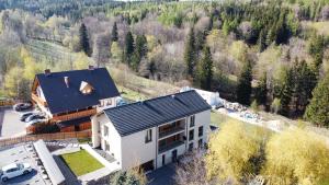 an aerial view of a house in the mountains at Skalnica- apartamenty z widokiem na góry, przy szlakach in Karpacz
