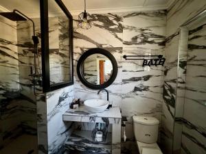 a bathroom with a sink and a mirror at The Cozy Cottage in Ndola