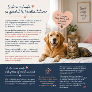 a flyer with a dog and a cat on a bed at VOK Luxury Home I City Loft I Central Arad in Arad +59 photos