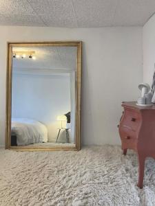 a bedroom with a mirror and a bed and a dresser at Appartement cosy Rosheim in Rosheim