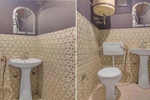two pictures of a bathroom with a toilet and a sink at Super Collection O Padshahi Bagh Formerly Matamal Cafe in Jawāharnagar