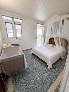 a bedroom with a bed with a mosquito net at La Mansarde in Le Robert