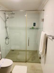 a bathroom with a shower and a toilet at Tea Bush Hotel in Nuwara Eliya +69 photos