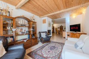a living room with a couch and a tv at Villa NiLo Natura - Rustic Mountain Charm in Telti