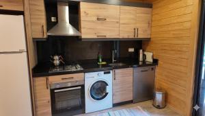 a kitchen with a washing machine and a washer at Çıralı Villa 2 in Kemer