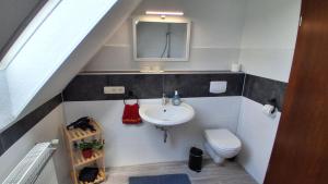 a bathroom with a sink and a toilet at Ferienwohnung Mariechen in Medebach