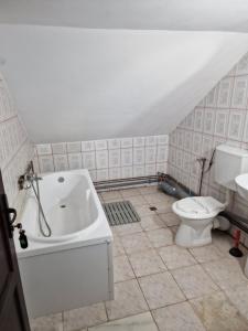 a bathroom with a white tub and a toilet at Riviera Valceana in Râmnicu Vâlcea +38 photos