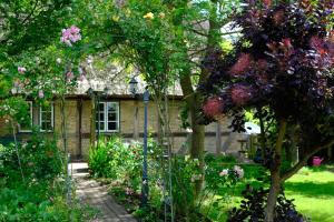 a garden in front of a house with flowers at Judies Garten in Schaalby