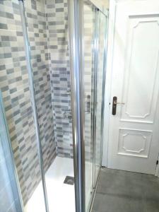a shower with a glass door in a bathroom at Playa Catedrales Village in Barreiros +41 photos