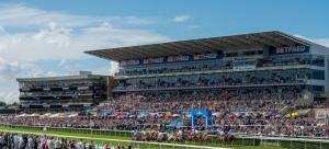 a large crowd of people watching a horse race at Cosy 3 Bed house with garden 5 min walk from Doncaster Racecourse in Doncaster