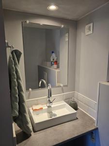 a bathroom with a sink and a mirror at Gite DURANCE in Mallemort +74 photos