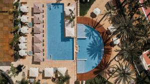 an overhead view of a swimming pool with palm trees at Aguas de Ibiza by NCalma Hotels in Santa Eularia des Riu