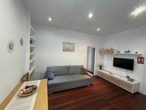 a living room with a couch and a tv at Apartamento Manuel Cue en el centro de Llanes in Llanes