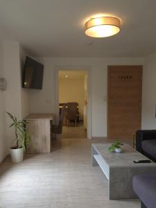 a living room with a couch and a table at Ferienwohnung Holiday Lienz in Lienz