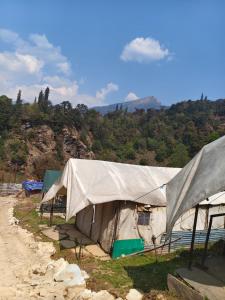 a group of tents on the side of a mountain at HIMALAYAN ESCAPE CAMP chopta in Chopta