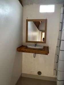 a bathroom with a sink and a mirror at Upus Homestay in Tetebatu