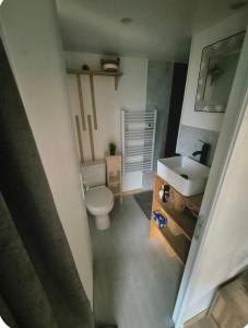 a small bathroom with a toilet and a sink at Cosy camping in Crots +8 photos