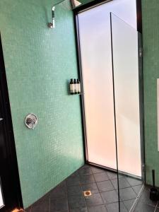 a shower with a glass door in a bathroom at Esperance Waterfront Apartment in Esperance