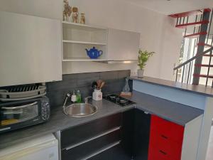 a kitchen with a sink and a counter top at Studio cosy entre terre et mer in Saint-Alban