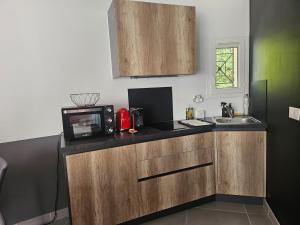 a small kitchen with a microwave and a sink at Loft Casa Couderc Terrace Parking in Velaux