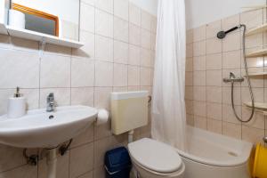 a bathroom with a sink and a toilet and a shower at Apartments with parking space Zavala, Hvar - 8710 in Jelsa +23 photos