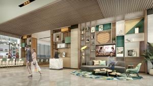 a rendering of a lobby with people walking in a store at Holiday Inn Beihai Silver Beach in Beihai