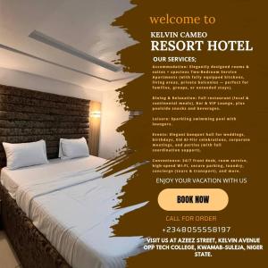 a poster of a bedroom with a bed and a wall at Kelvin Cameo Resort Hotel in Madala