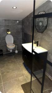 a bathroom with a sink and a toilet at Love room in La Celle-sous-Gouzon