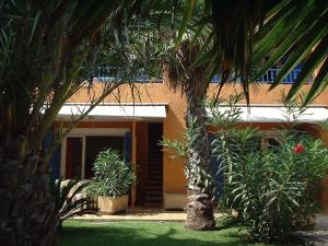 een gebouw met palmbomen ervoor bij Residence la Catalane in Saint Cyprien Plage