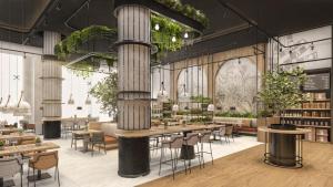 a rendering of a restaurant with tables and chairs at Edge Riyadh Al Rabie in Riyadh +17 photos