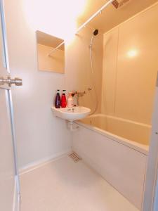 a bathroom with a sink and a bath tub at DiDi Sakura 205 in Tokushima +12 photos