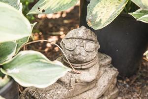a statue with glasses sitting next to a plant at Willows in Rosedale Abbey +2 photos