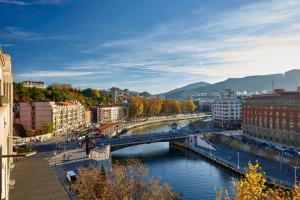 most przez rzekę w mieście w obiekcie Hotel Bilbao Plaza w mieście Bilbao