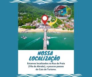 a flyer for a resort in the water with a beach at Hostel e Pousada Blue Lagoon in Abraão +30 photos