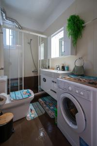 a bathroom with a washing machine and a sink at Kalypso Rental Apartment in Myloi