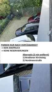 two pictures of cars parked in a parking lot at Gepflegtes und schönes Ferienapartment in Travemünde +8 photos