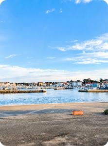 a view of a body of water with houses and boats at Le Marin in Hossegor