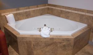 a bath tub with a sink and towels in it at Parke Regency Hotel & Conference Center in Bloomington