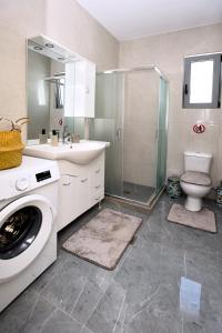 a bathroom with a washing machine and a toilet at Stegna Holiday 2 in Archangelos +19 photos