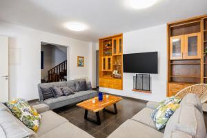 a living room with a couch and a table at Villa Eagles Nest in Pachyammos