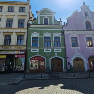 a group of buildings on a city street at Apartmán GREEN in Vysoké Mýto