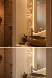 two pictures of a bathroom with two sinks at VERADO by A&D Properties in Porto Rafti +9 photos