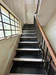 a set of stairs in an abandoned building at Rishi niwas in Darbhanga