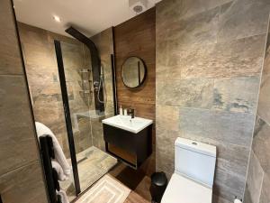 a bathroom with a sink and a shower and a toilet at Right Choice by 3 Crowns in Dundee +26 photos
