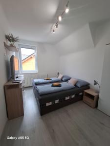 a bedroom with a bed and a television in it at Lomnica Lodge in Vysoké Tatry