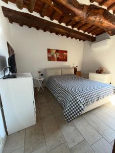 a bedroom with a bed and a tv in it at Casetta di pisolo in Pistoia