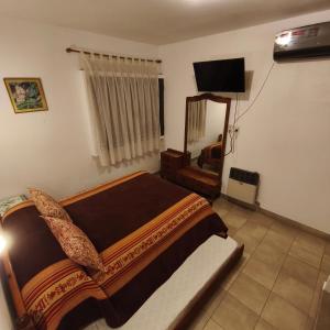 a bedroom with a large bed and a mirror at Alojamiento Tía Silvia in San José