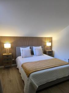 a bedroom with a large bed with two lamps at Espaço Roteiro de Mimos in São Vicente Ferreira +55 photos