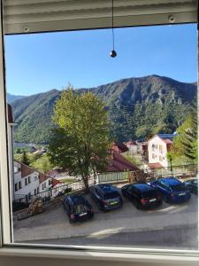 a group of cars parked in a parking lot with a mountain at Apartment Varezić in Plužine +25 photos